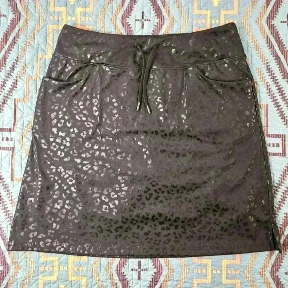 Black Leopard Print Pull-On Skirt